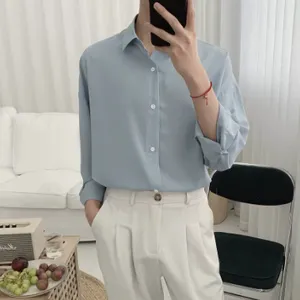 Áo sơ mi from rộng cổ bẻ UNISEX màu xám xanh, nút trắng phong cách cho giới trẻ