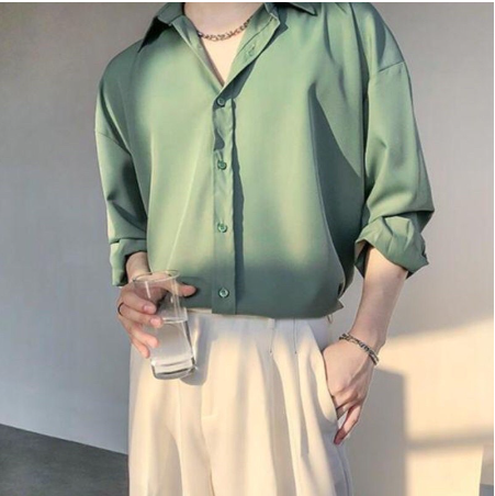 Áo sơ mi from rộng cổ bẻ UNISEX màu xám xanh, nút trắng phong cách cho giới trẻ Áo sơ mi from rộng cổ bẻ UNISEX màu xám xanh, nút trắng phong cách cho giới trẻ