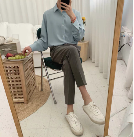 Áo sơ mi from rộng cổ bẻ UNISEX màu xám xanh, nút trắng phong cách cho giới trẻ Áo sơ mi from rộng cổ bẻ UNISEX màu xám xanh, nút trắng phong cách cho giới trẻ
